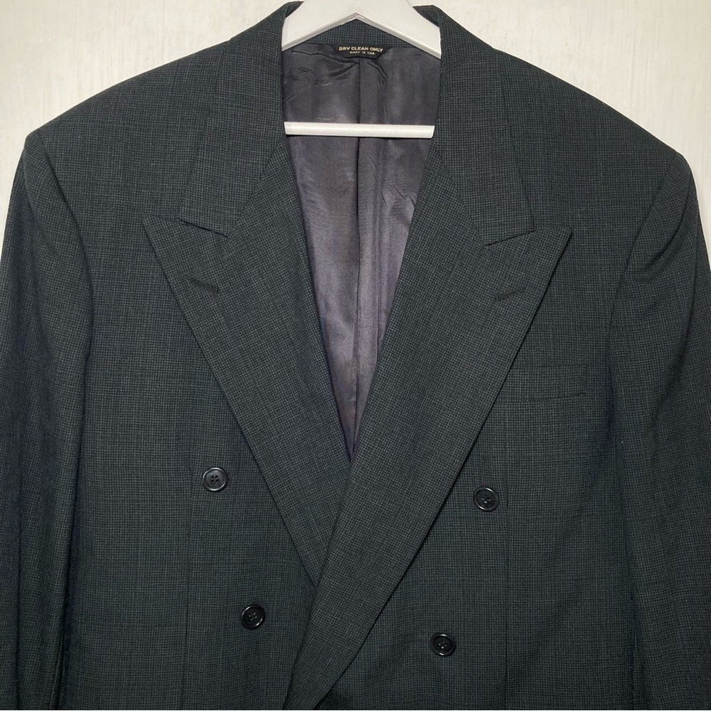 Bill Blass Blazer Jacket Mens XL Size 44L Houndstooth Double Breast Pure Wool - Picture 4 of 10